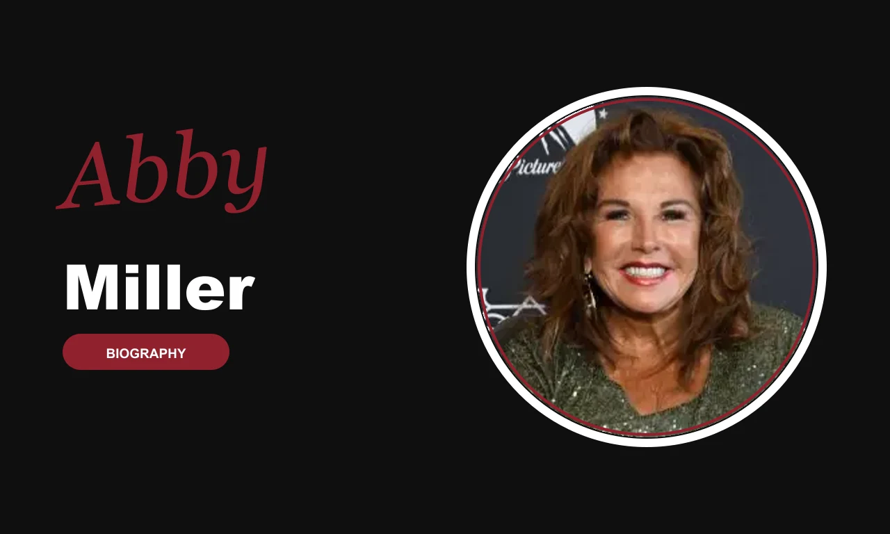 Abby Miller biography banner on dark background