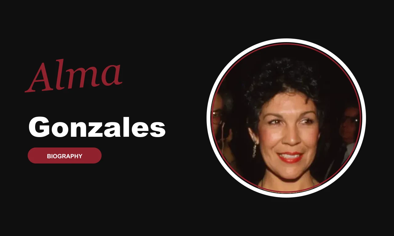 Alma Gonzales biography banner on dark background