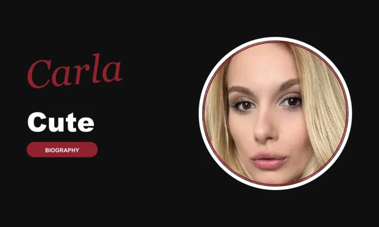 Carla Cute biography banner on dark background