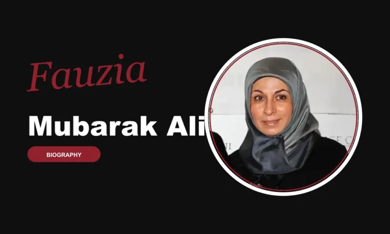 Fauzia Mubarak Ali biography banner on dark background