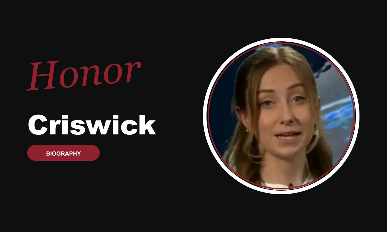 Honor Criswick biography banner on dark background