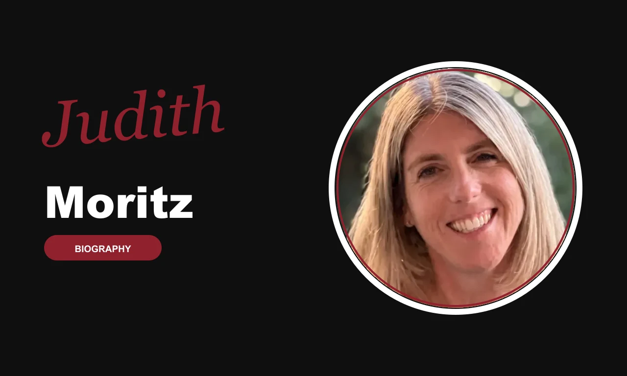 Judith Moritz biography banner on dark background