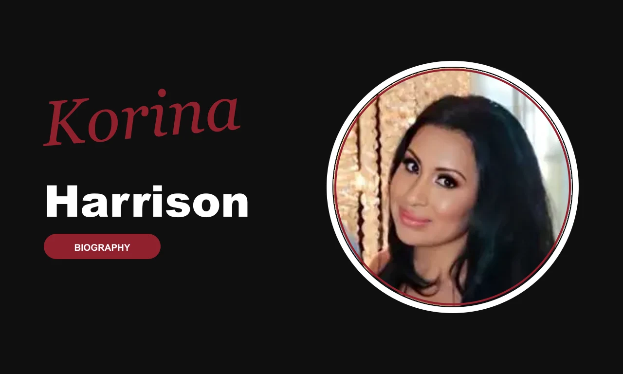 Korina Harrison biography banner on dark background