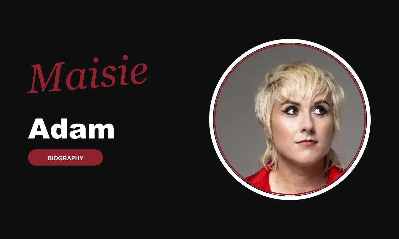 Maisie Adam biography banner on dark background