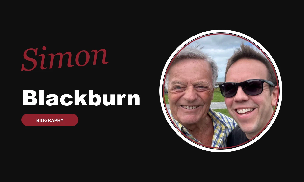 Simon Blackburn biography banner on dark background