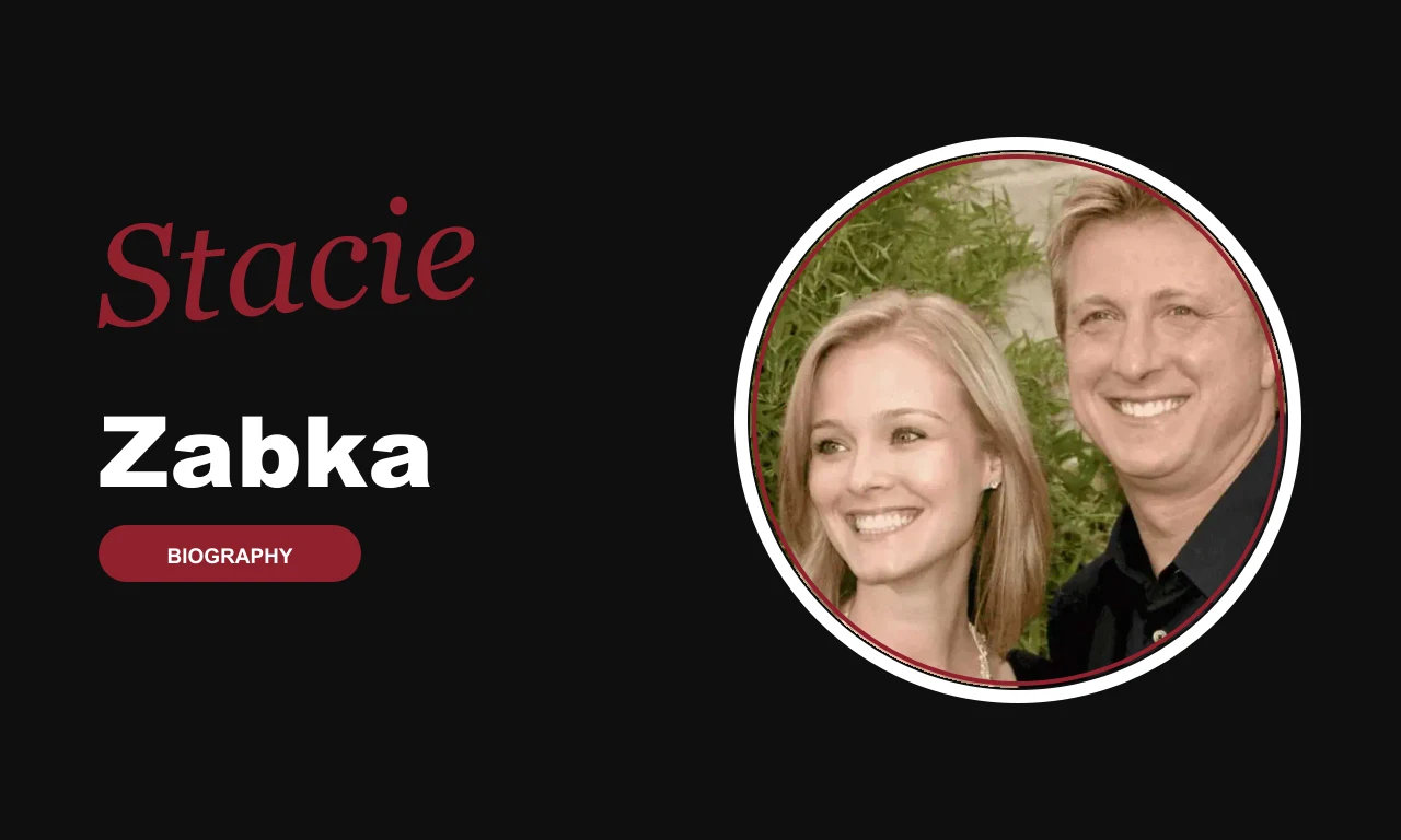 Stacie Zabka biography banner on dark background