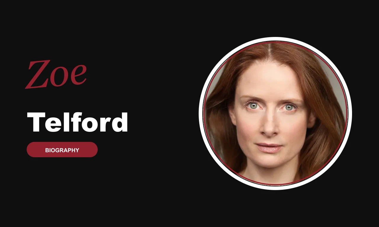 Zoe Telford biography banner on dark background