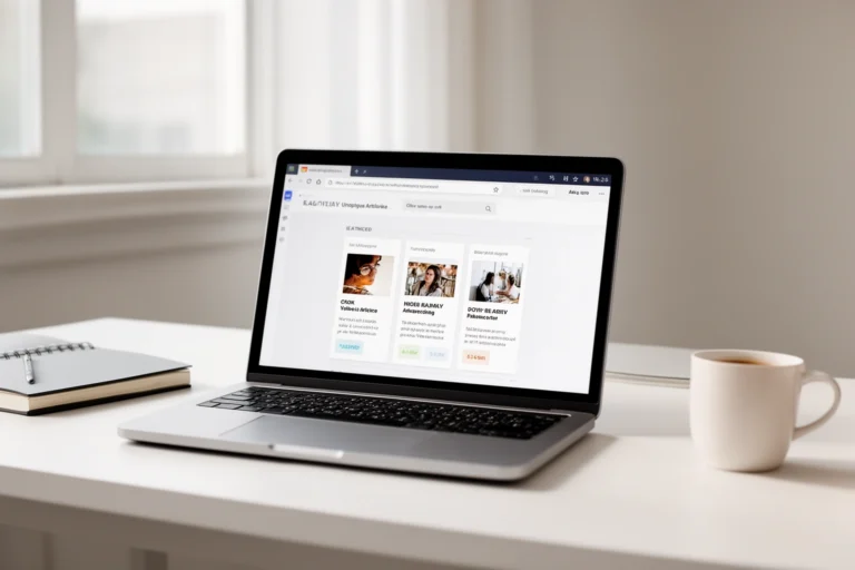Pushwiki com multi-category content platform interface concept on laptop screen