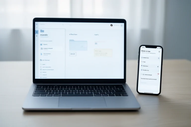 Snapjotz com cloud note-taking workspace shown across laptop and phone