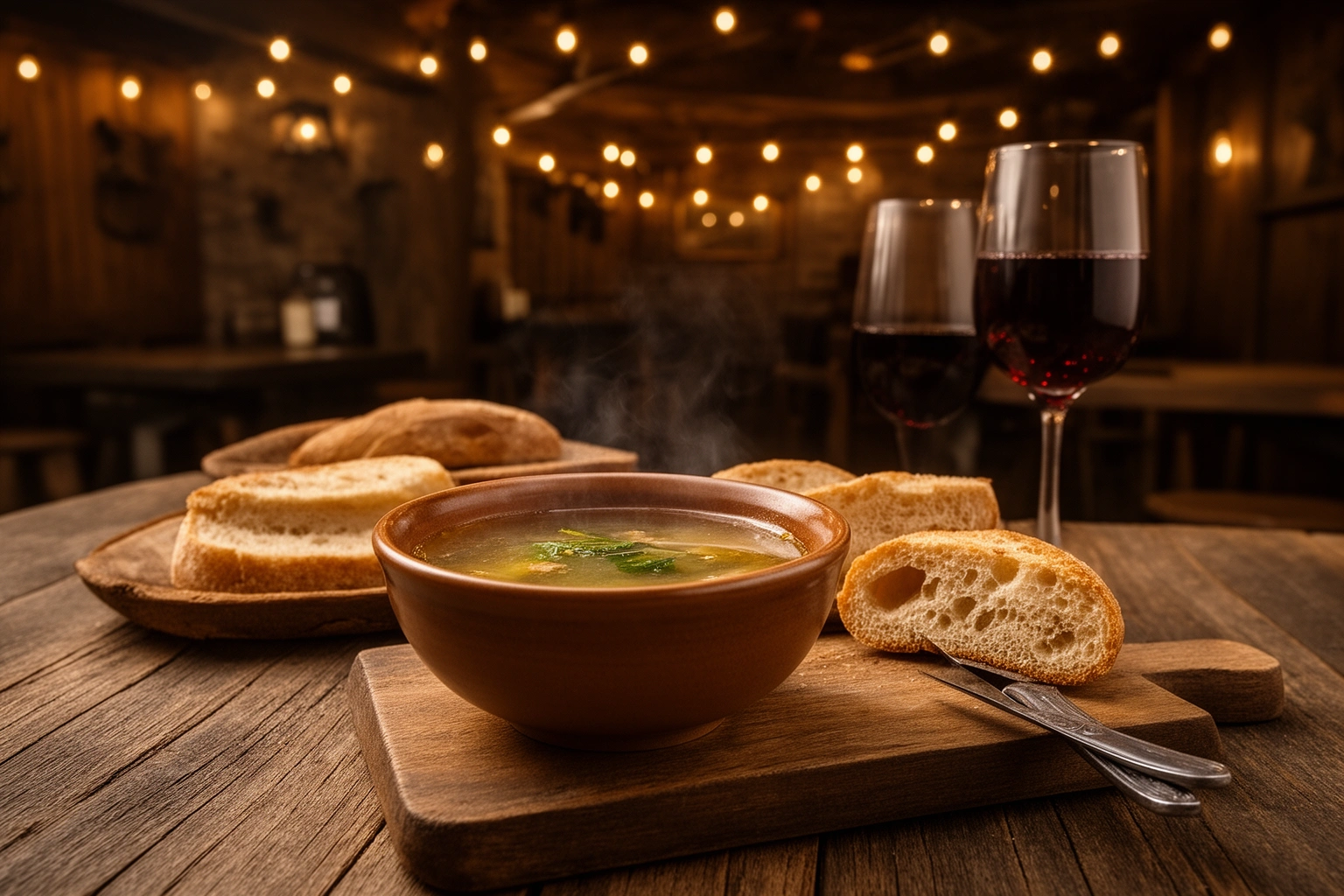 Spanish tavern dining table with traditional dishes