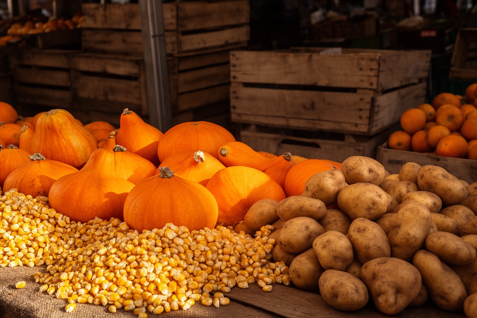 Andean market ingredients squash and corn