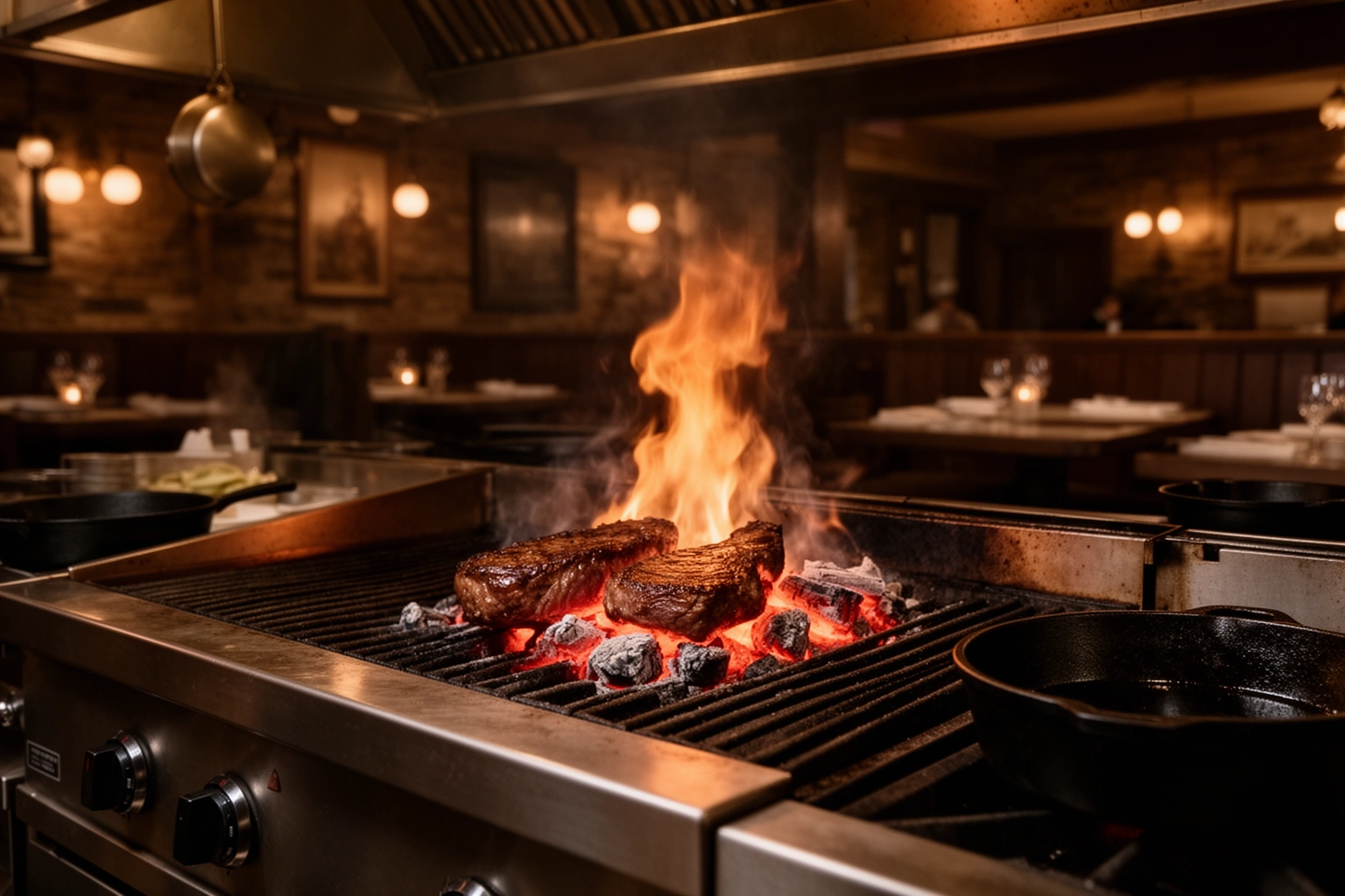 Argentine steakhouse grill with fire
