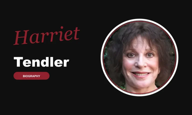 Harriet Tendler biography banner on dark background